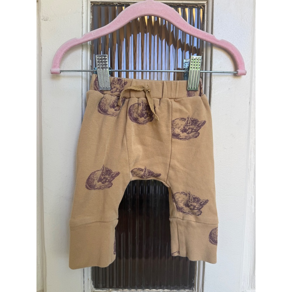Kate Quinn Organic Cotton Sleeping Fox Harem Pants Joggers Camel Size 0-3M